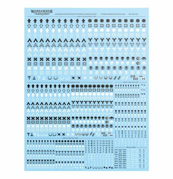 PLANCHE DE DÉCALCOS D'INFANTERIE DES LEGIONES ASTARTES